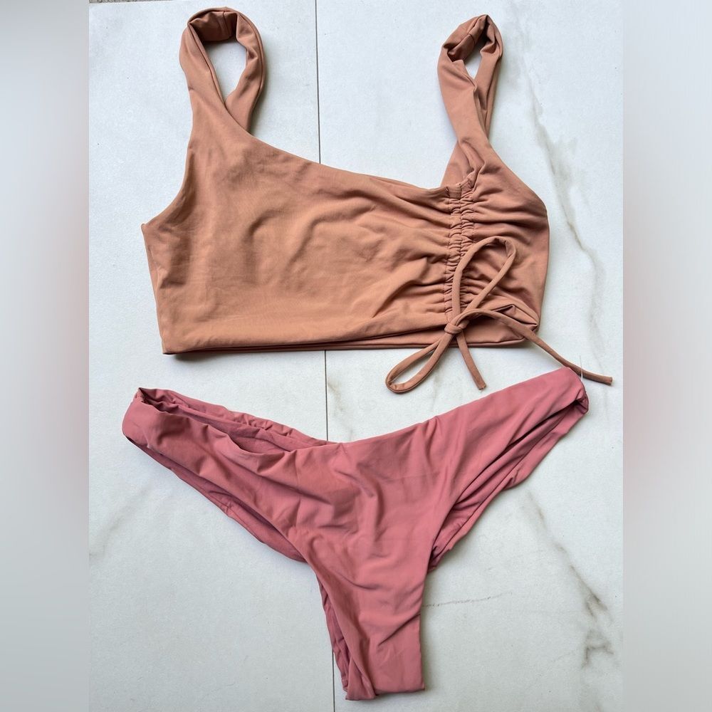 NWT Anthropologie l*space wilder ruched top pilyq lotus pink ruch bikini bottom